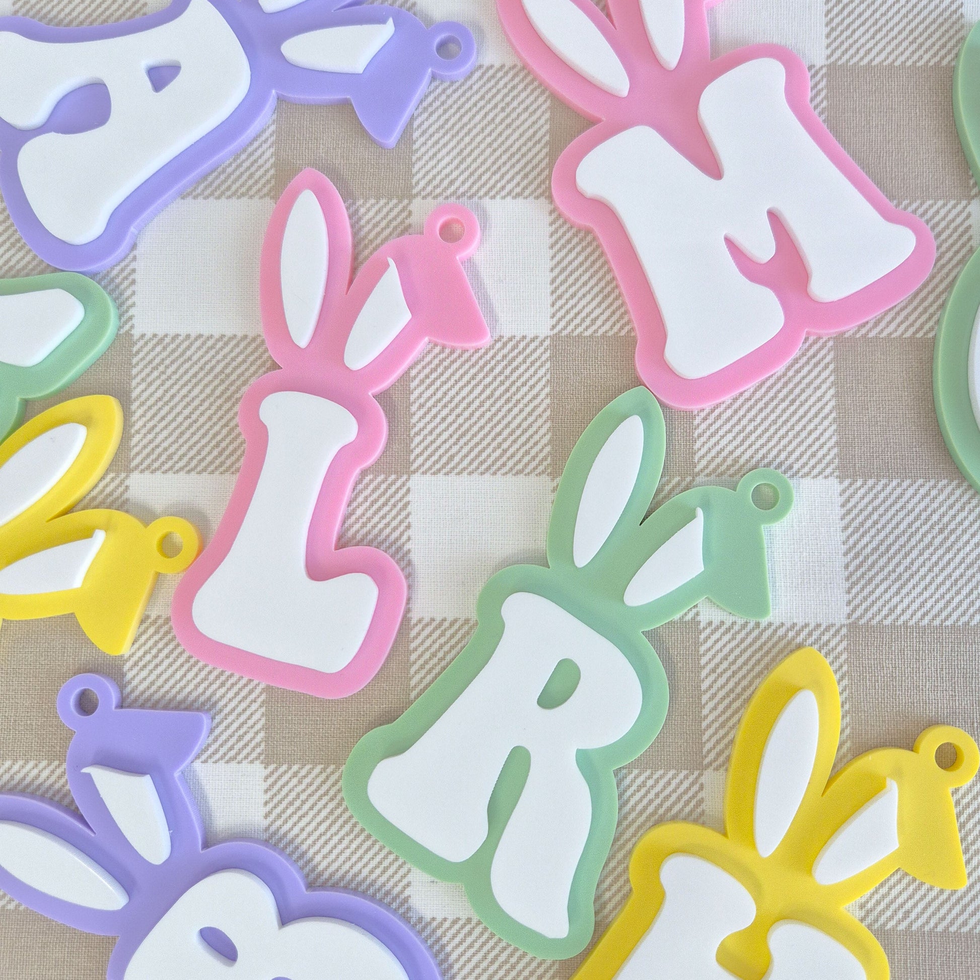 Easter Bunny Ears Keychain Tag Single Letter Initial