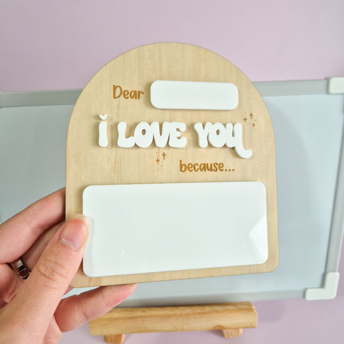 Magnetic Plywood & Acrylic Message Board - I Love You Because