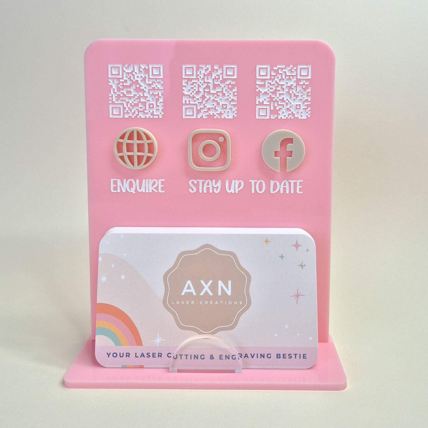 Mini Acrylic Business Stand with Business Card Holder and 3 Custom QR Codes