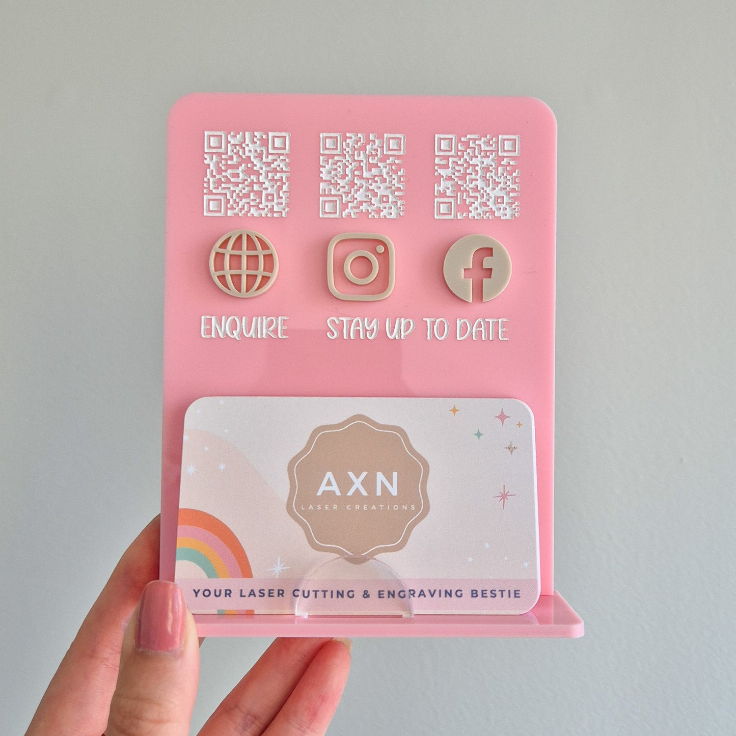 Mini Acrylic Business Stand with Business Card Holder and 3 Custom QR Codes