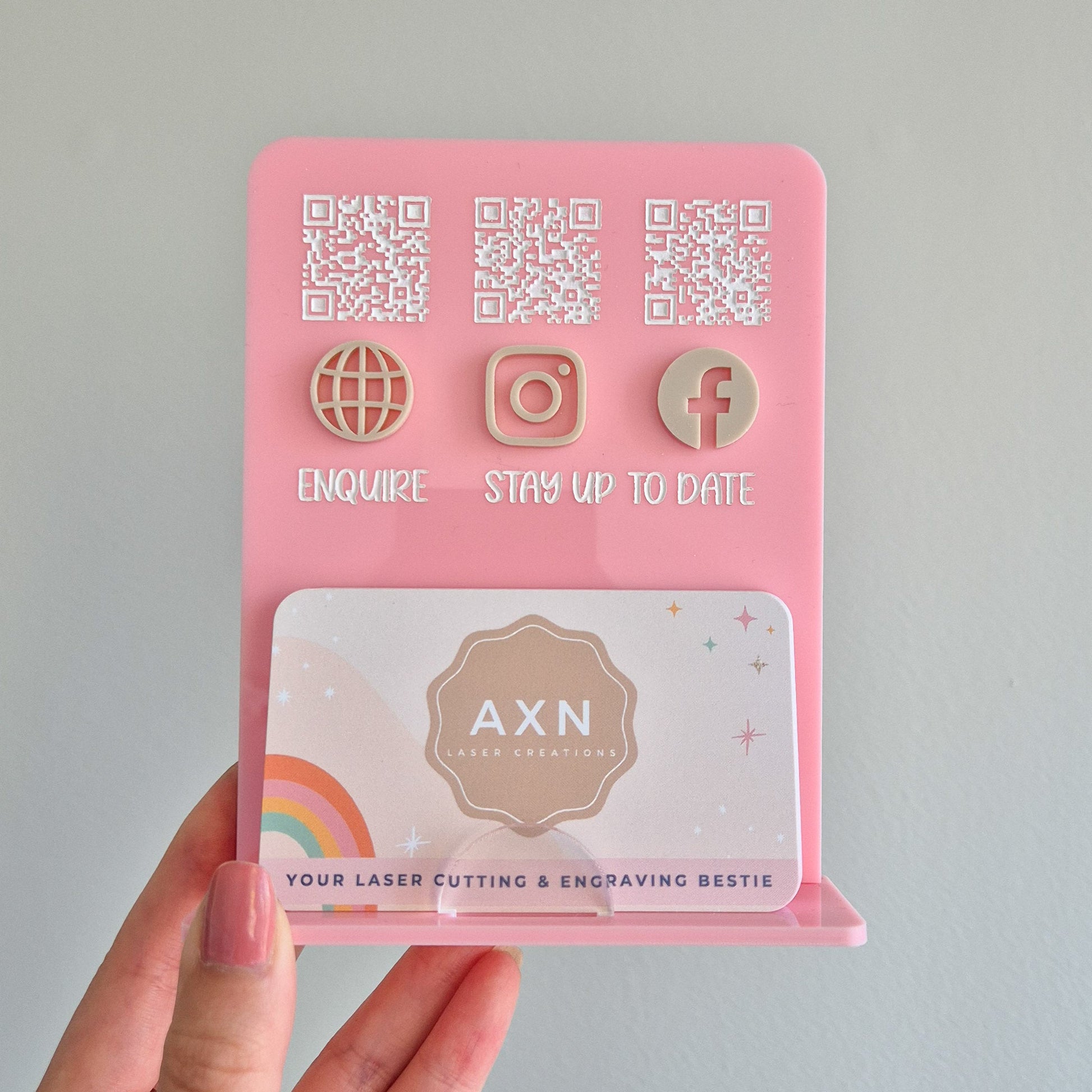 Mini Acrylic Business Stand with Business Card Holder and 3 Custom QR Codes