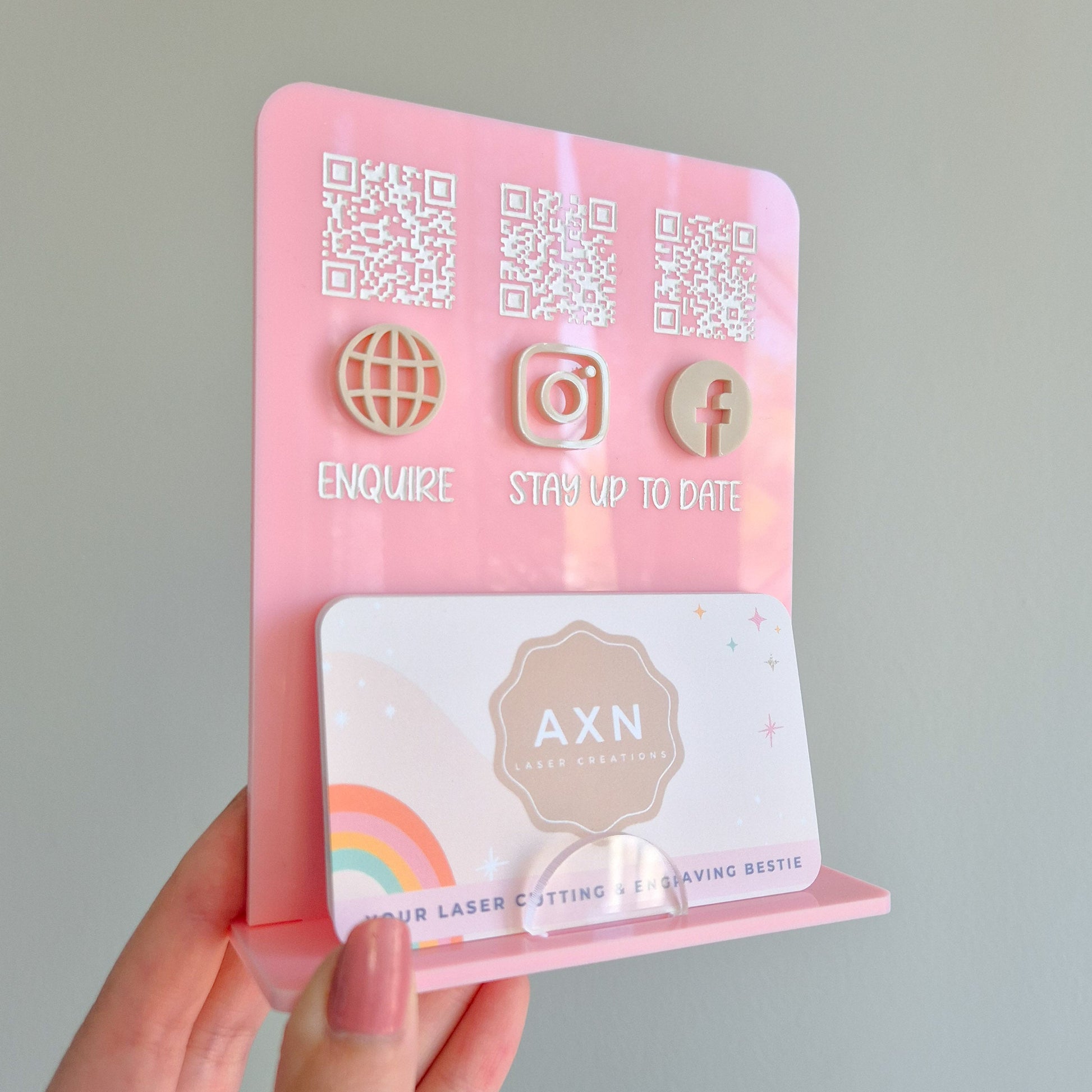 Mini Acrylic Business Stand with Business Card Holder and 3 Custom QR Codes