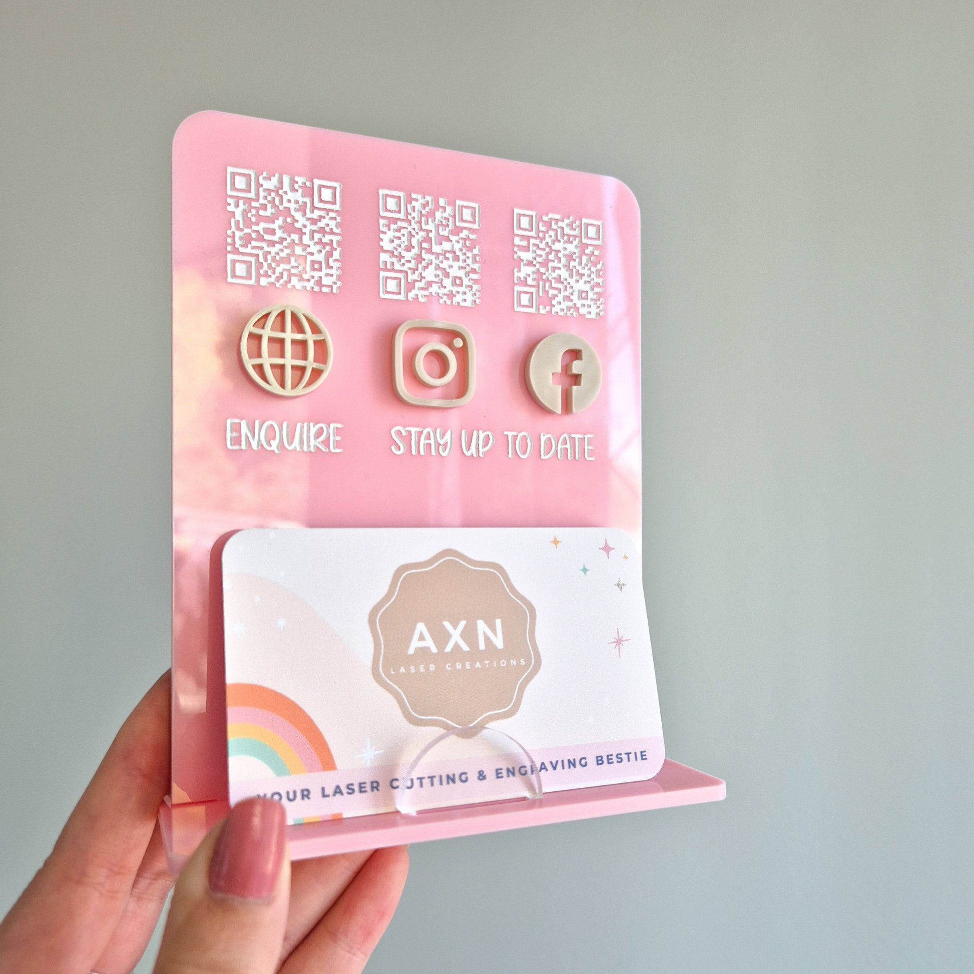 Mini Acrylic Business Stand with Business Card Holder and 3 Custom QR Codes