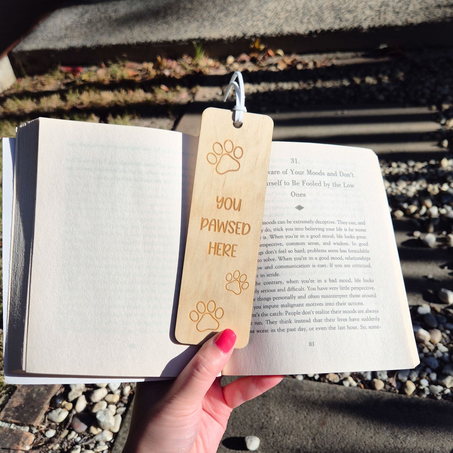 Plywood bookmark you pawsed here