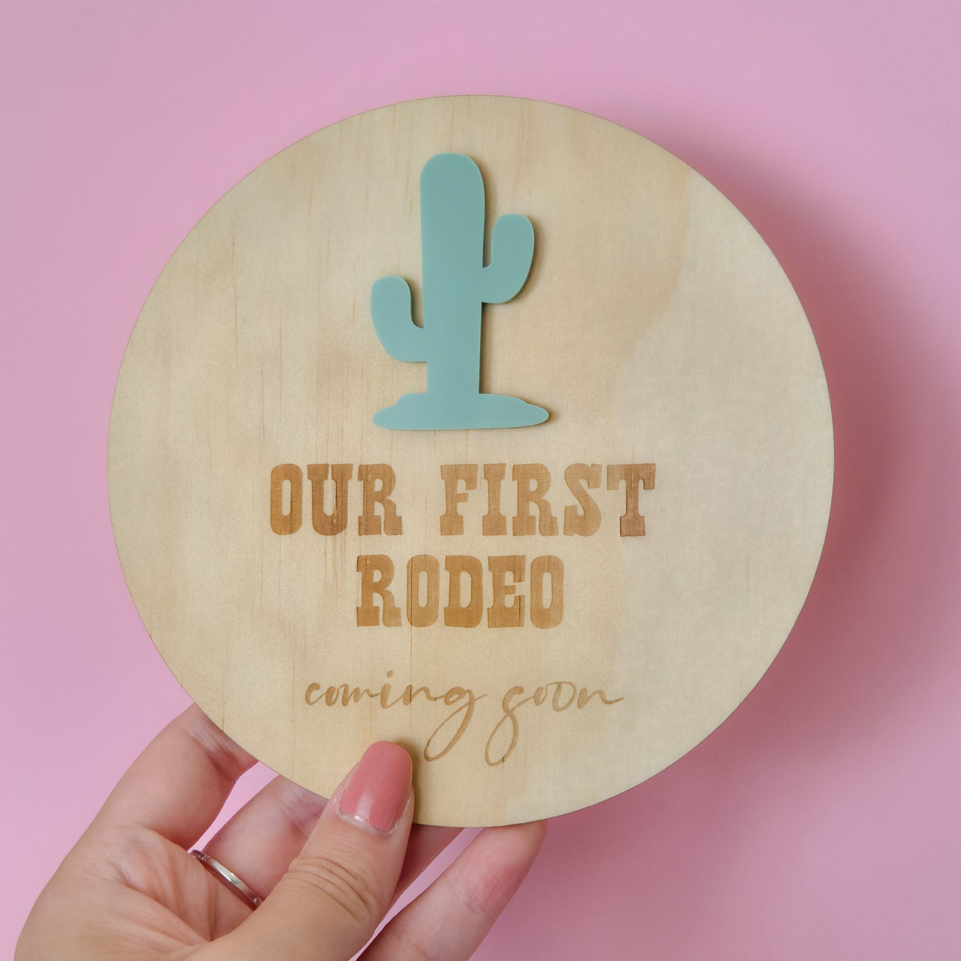 Pregnancy Reveal and Announcement Plaque Our First Rodeo