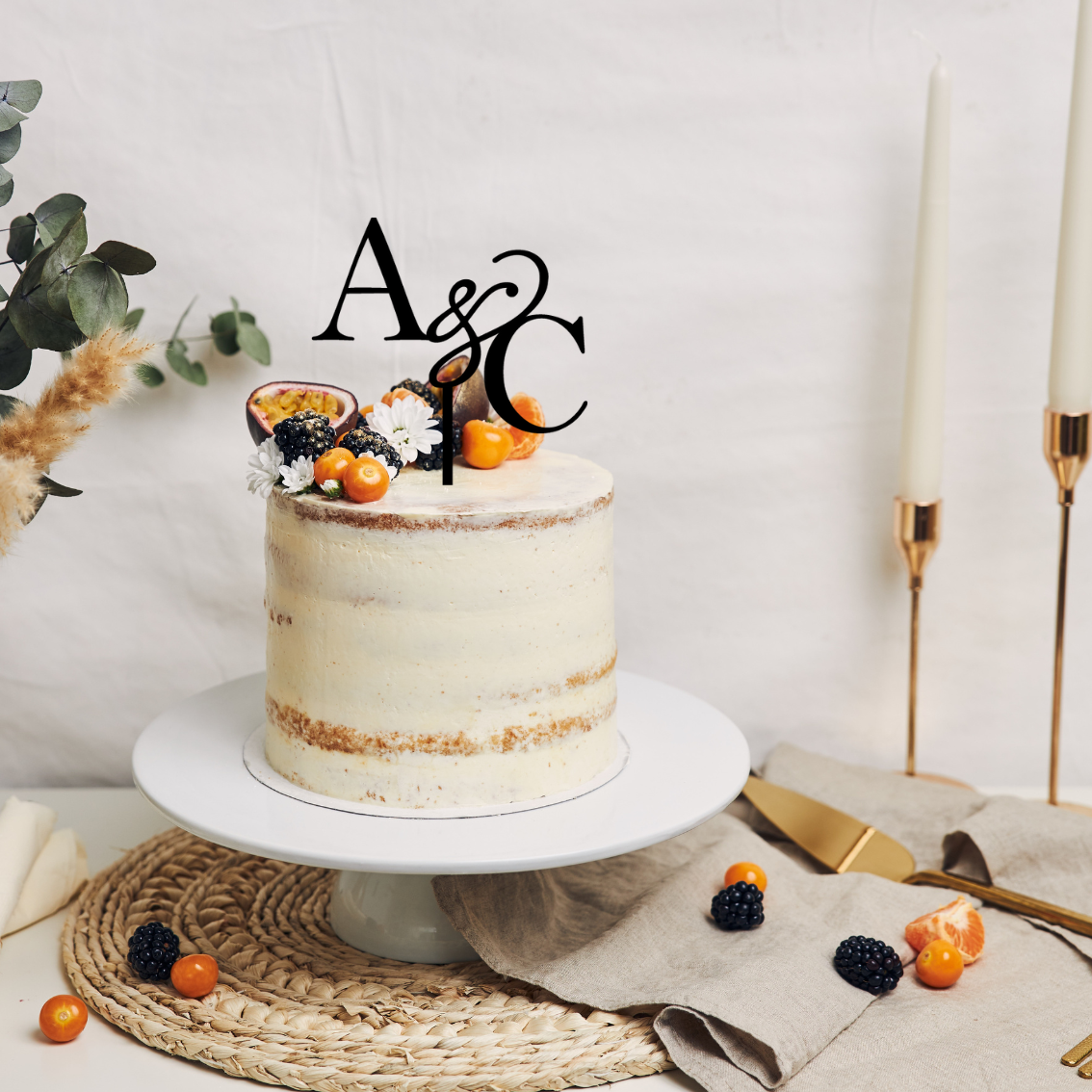 Two Initials Cake Topper for Engagement and Wedding