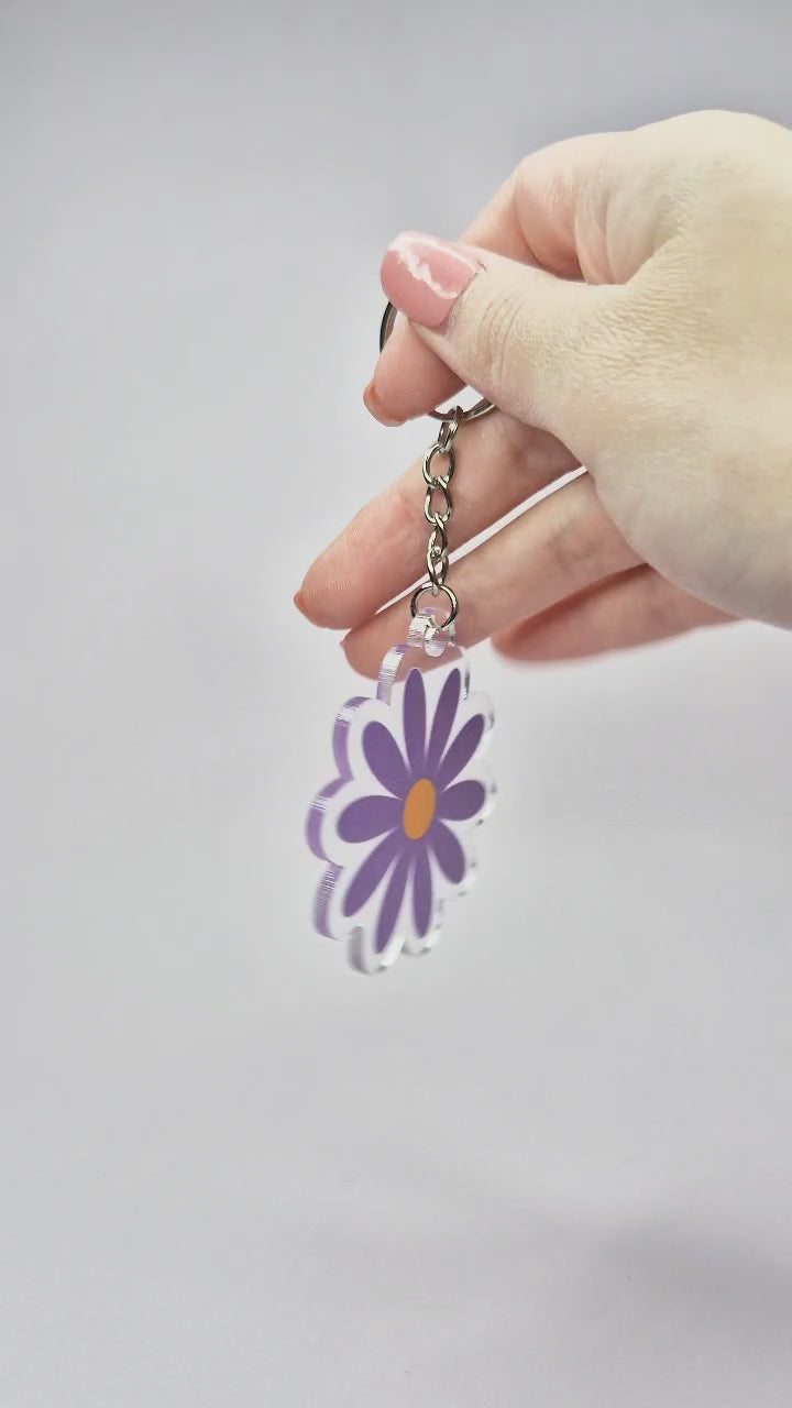 Purple Flower Acrylic Keychain