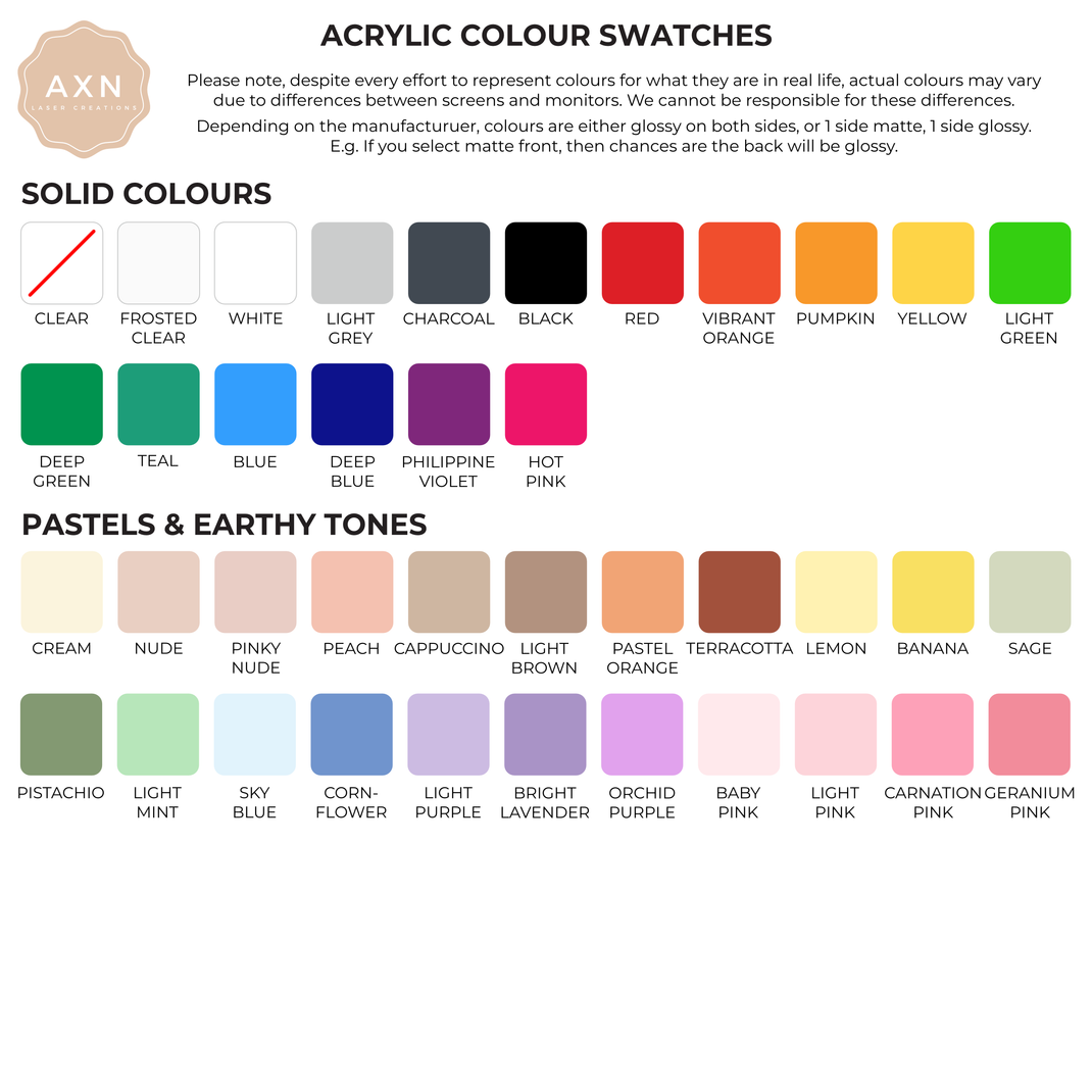 Font and Colour Charts – AXN Laser Creations