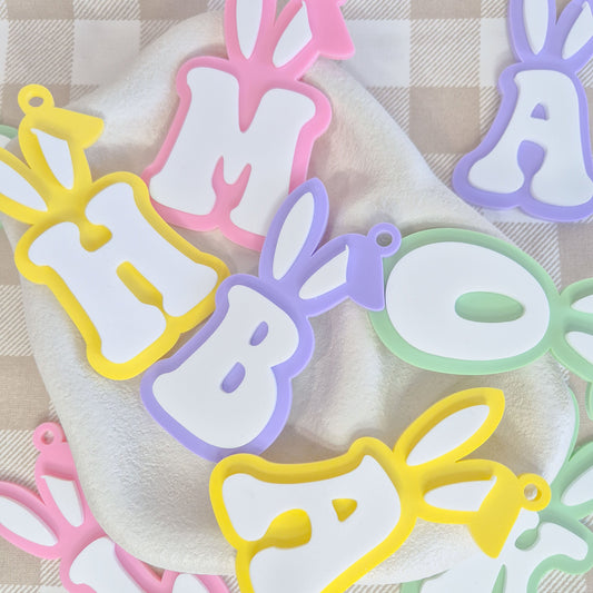 Easter Bunny Ears Keychain Tag Single Letter Initial 