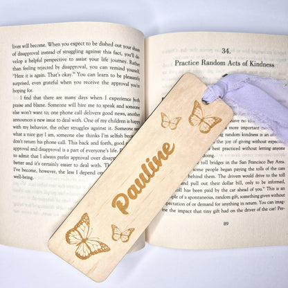 Name with Butterflies Plywood Bookmark