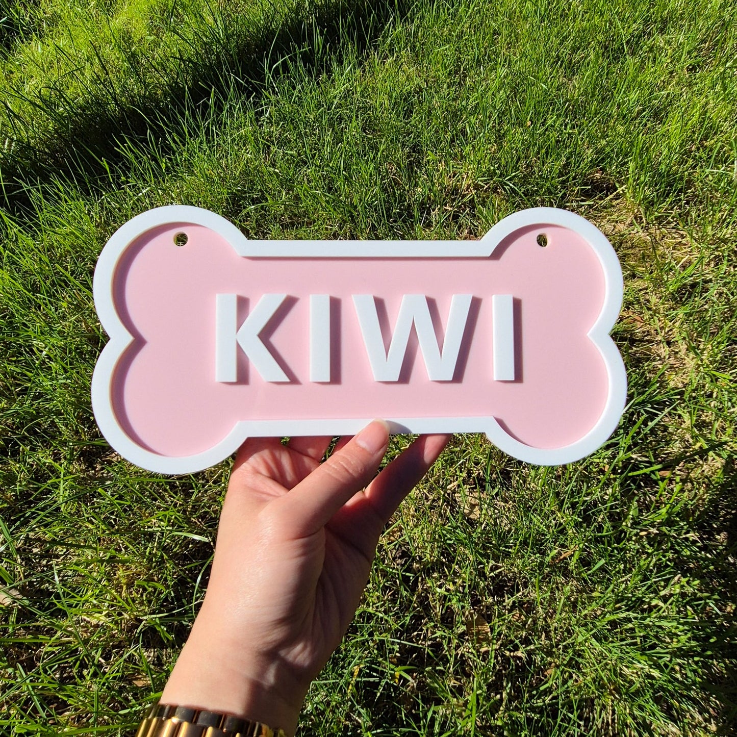 Personalised Dog Crate Tag Kennel Sign Plate pink and white