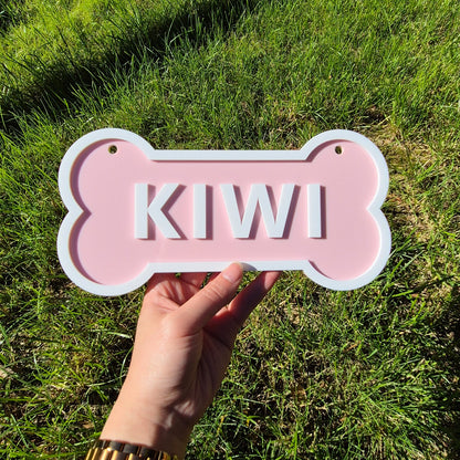 Personalised Dog Crate Tag Kennel Sign Plate pink and white