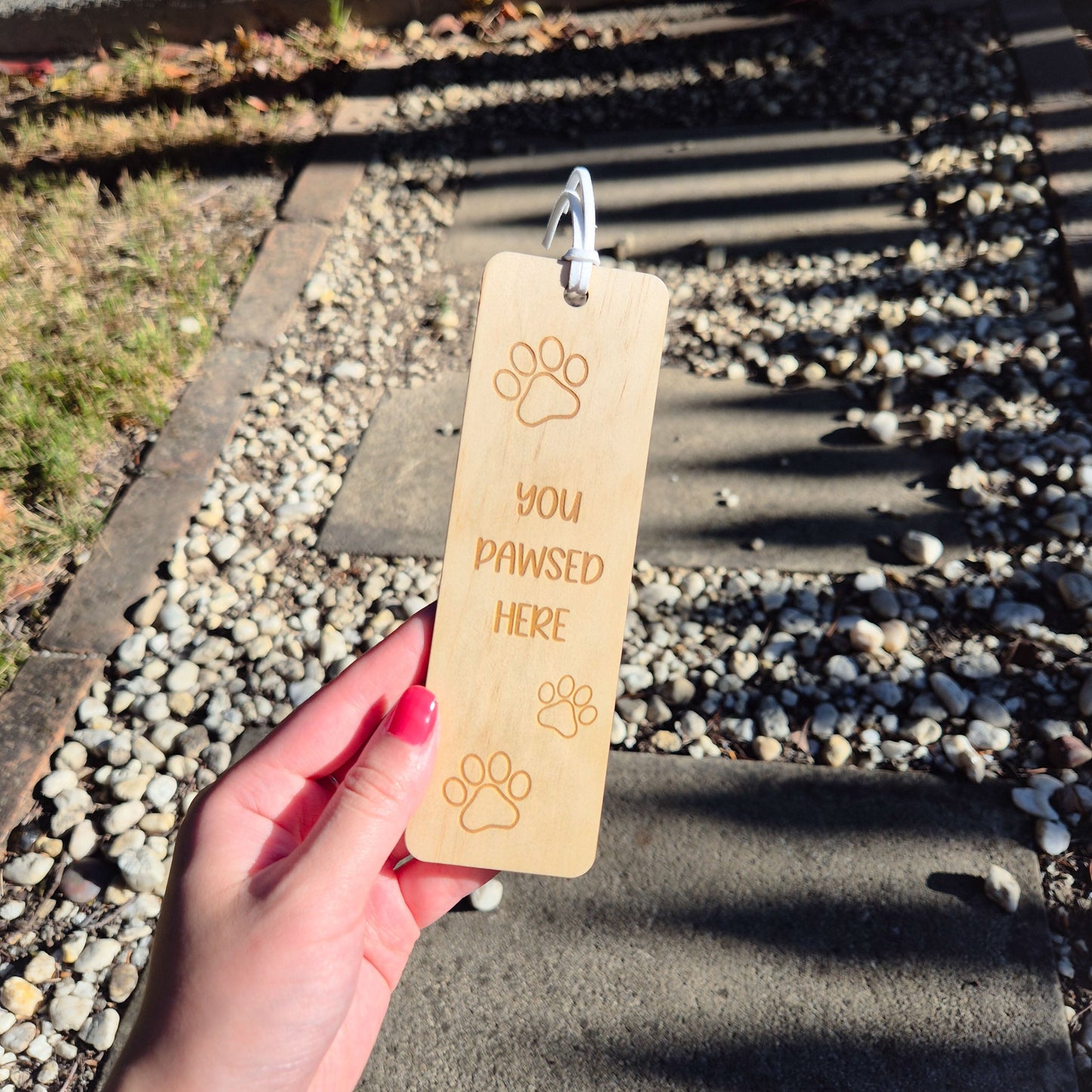 Plywood bookmark you pawsed here