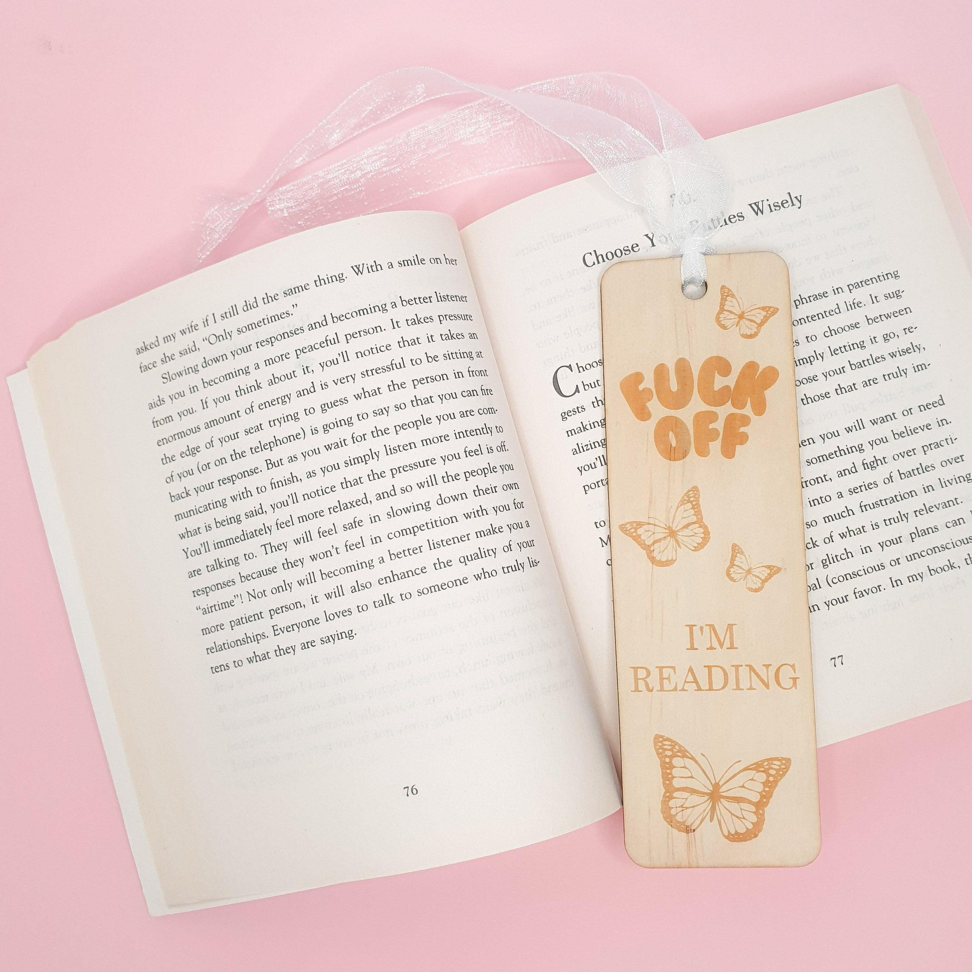 fuck off im reading plywood bookmark