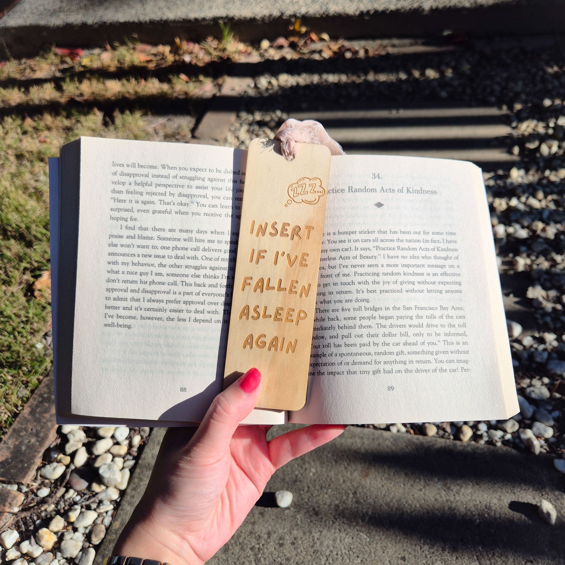plywood bookmark insert if I've fallen asleep again 