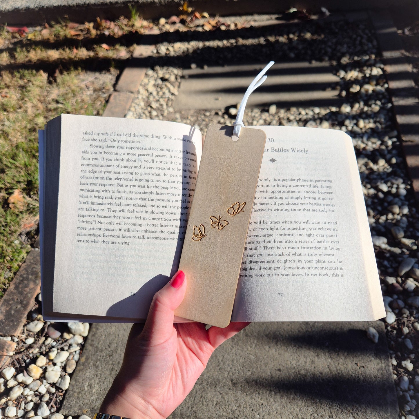 plywood bookmark three butterflies